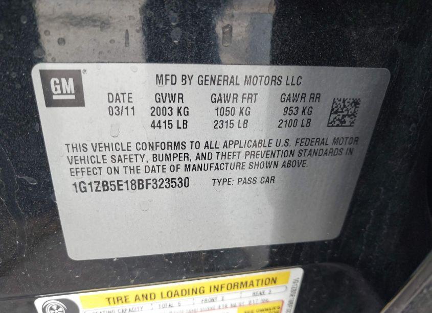 Photo 9 of 2011 Chevrolet Malibu LS (VIN 1G1ZB5E18BF323530)