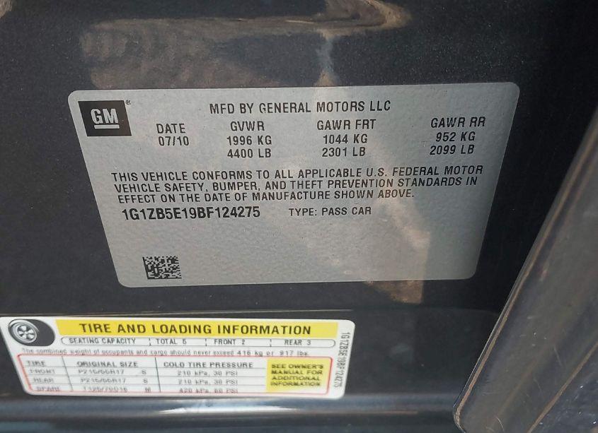 Photo 9 of 2011 Chevrolet Malibu LS (VIN 1G1ZB5E19BF124275)