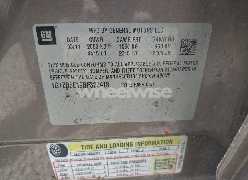 Photo 9 of 2011 Chevrolet Malibu LS (VIN 1G1ZB5E19BF322418)