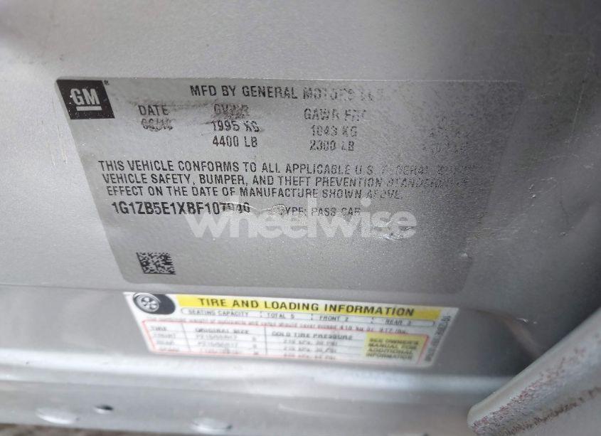 Photo 9 of 2011 Chevrolet Malibu LS (VIN 1G1ZB5E1XBF107940)