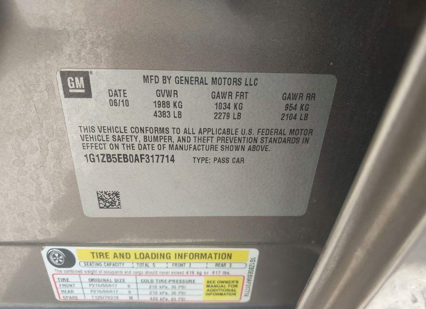 Photo 9 of 2010 Chevrolet Malibu LS (VIN 1G1ZB5EB0AF317714)