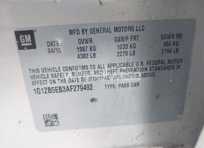 Photo 9 of 2010 Chevrolet Malibu LS (VIN 1G1ZB5EB3AF279492)