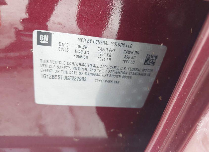 Photo 9 of 2016 Chevrolet Malibu LS (VIN 1G1ZB5ST0GF237903)