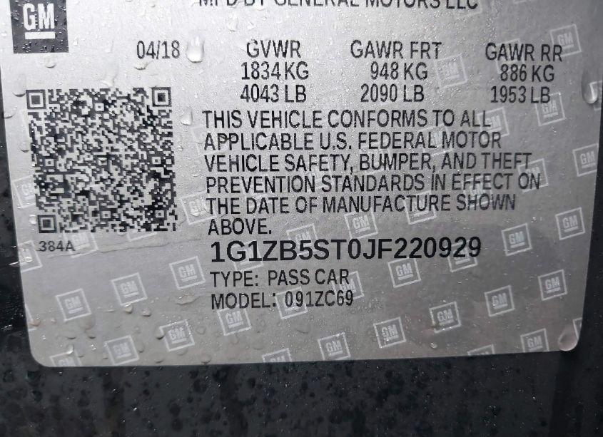 Photo 9 of 2018 Chevrolet Malibu 1LS (VIN 1G1ZB5ST0JF220929)