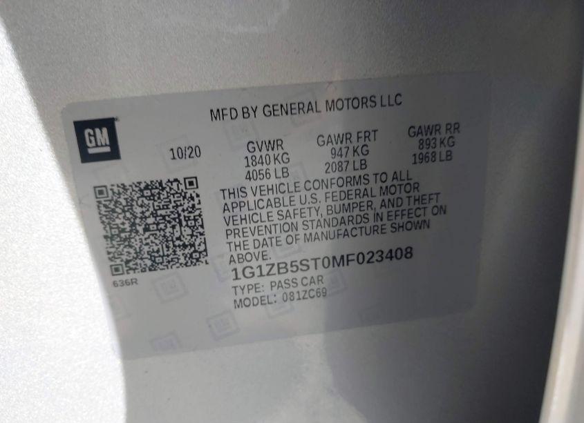 Photo 9 of 2021 Chevrolet Malibu FWD LS (VIN 1G1ZB5ST0MF023408)