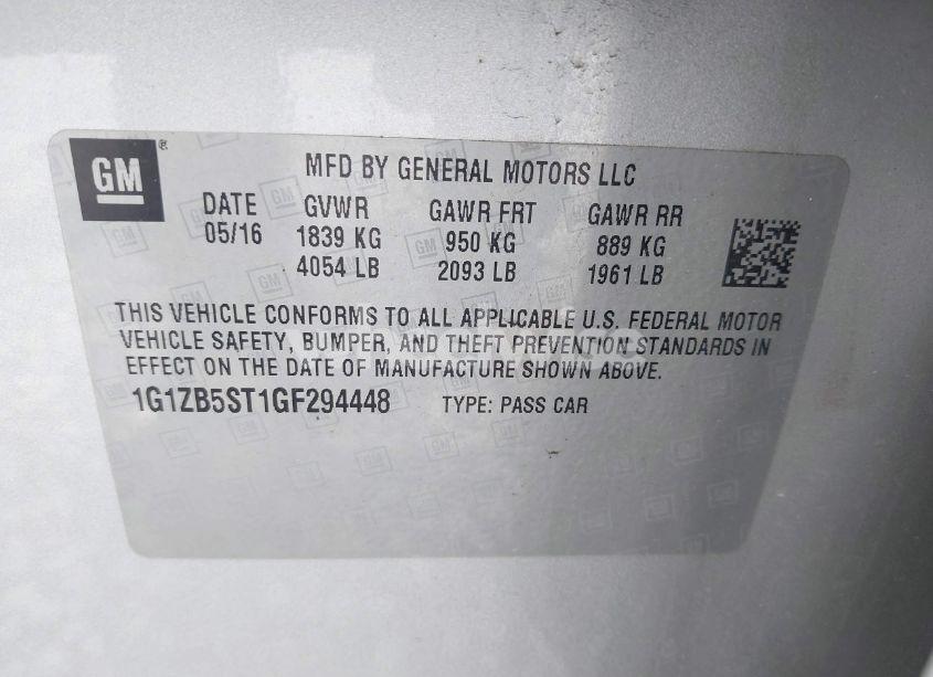 Photo 9 of 2016 Chevrolet Malibu LS (VIN 1G1ZB5ST1GF294448)