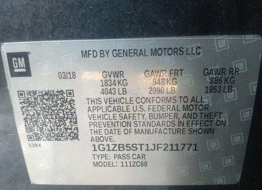 Photo 9 of 2018 Chevrolet Malibu 1LS (VIN 1G1ZB5ST1JF211771)