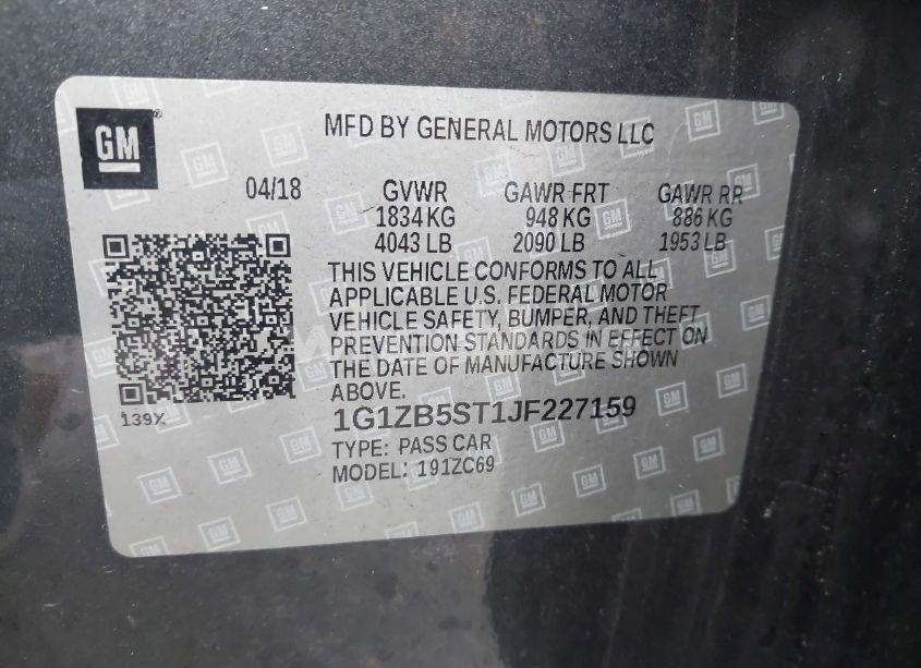 Photo 9 of 2018 Chevrolet Malibu 1LS (VIN 1G1ZB5ST1JF227159)