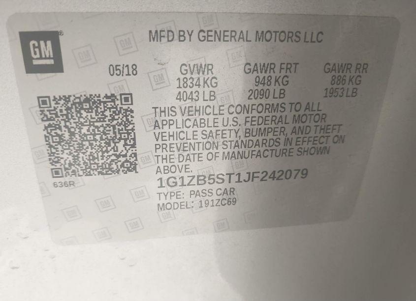 Photo 9 of 2018 Chevrolet Malibu 1LS (VIN 1G1ZB5ST1JF242079)