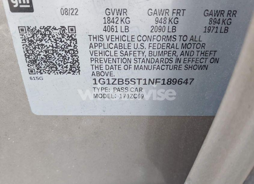 Photo 9 of 2022 Chevrolet Malibu FWD LS (VIN 1G1ZB5ST1NF189647)