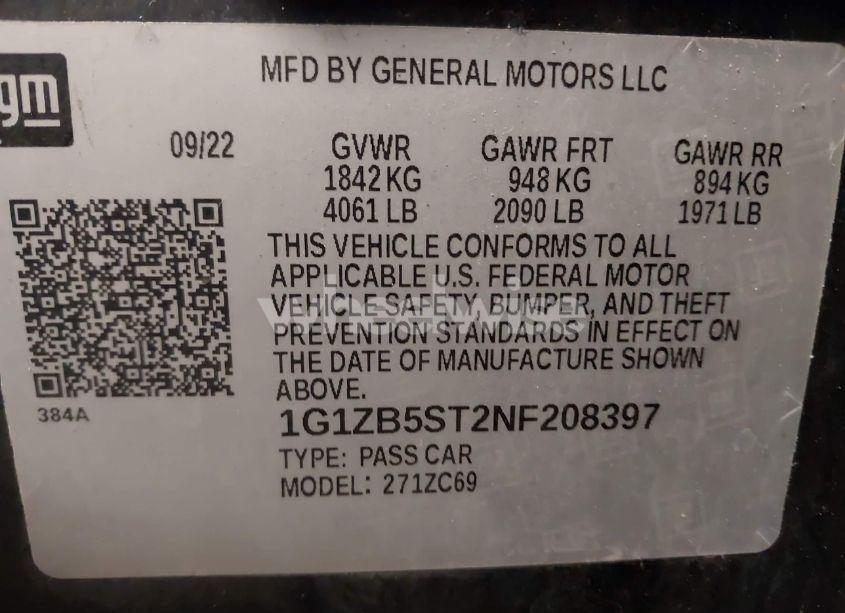 Photo 9 of 2022 Chevrolet Malibu FWD LS (VIN 1G1ZB5ST2NF208397)