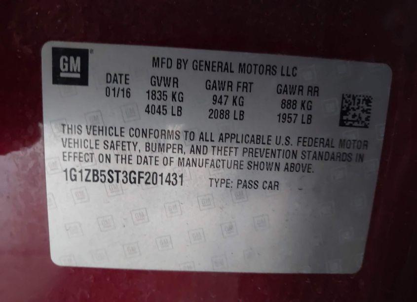 Photo 9 of 2016 Chevrolet Malibu LS (VIN 1G1ZB5ST3GF201431)