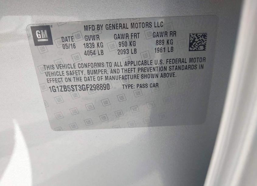 Photo 9 of 2016 Chevrolet Malibu LS (VIN 1G1ZB5ST3GF298890)