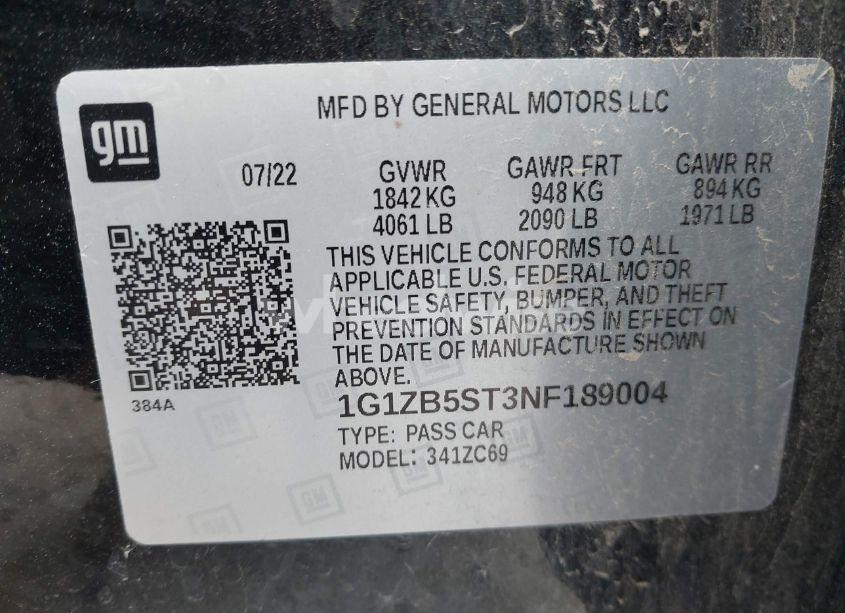 Photo 9 of 2022 Chevrolet Malibu FWD LS (VIN 1G1ZB5ST3NF189004)