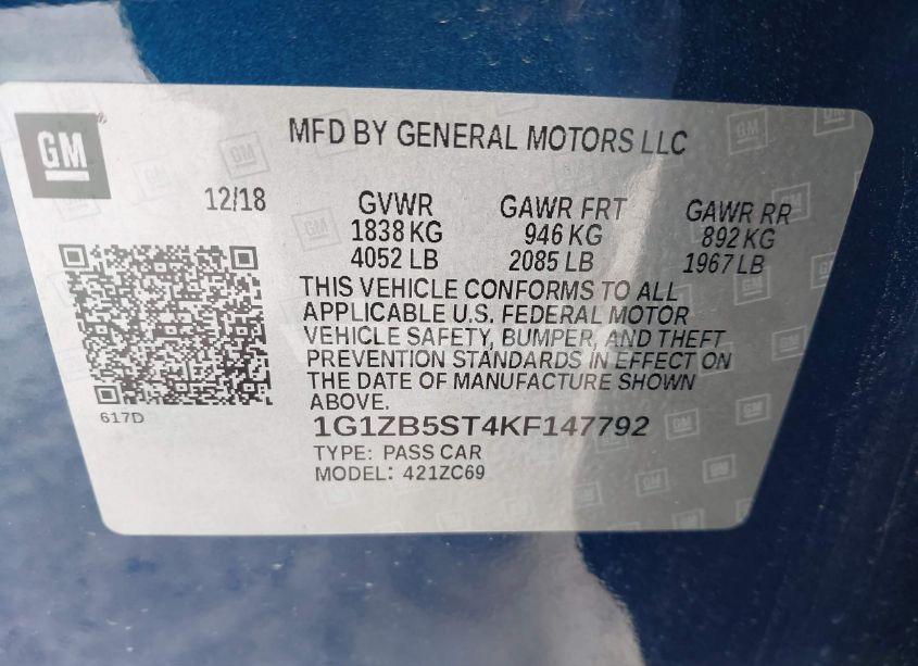 Photo 9 of 2019 Chevrolet Malibu 1LS (VIN 1G1ZB5ST4KF147792)