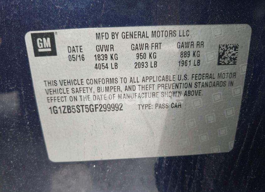 Photo 9 of 2016 Chevrolet Malibu LS (VIN 1G1ZB5ST5GF299992)