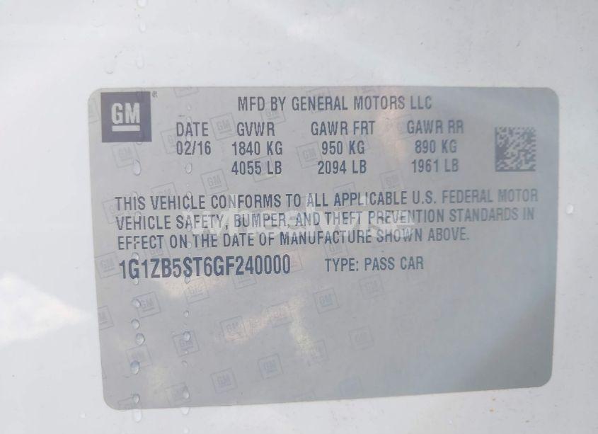 Photo 9 of 2016 Chevrolet Malibu LS (VIN 1G1ZB5ST6GF240000)