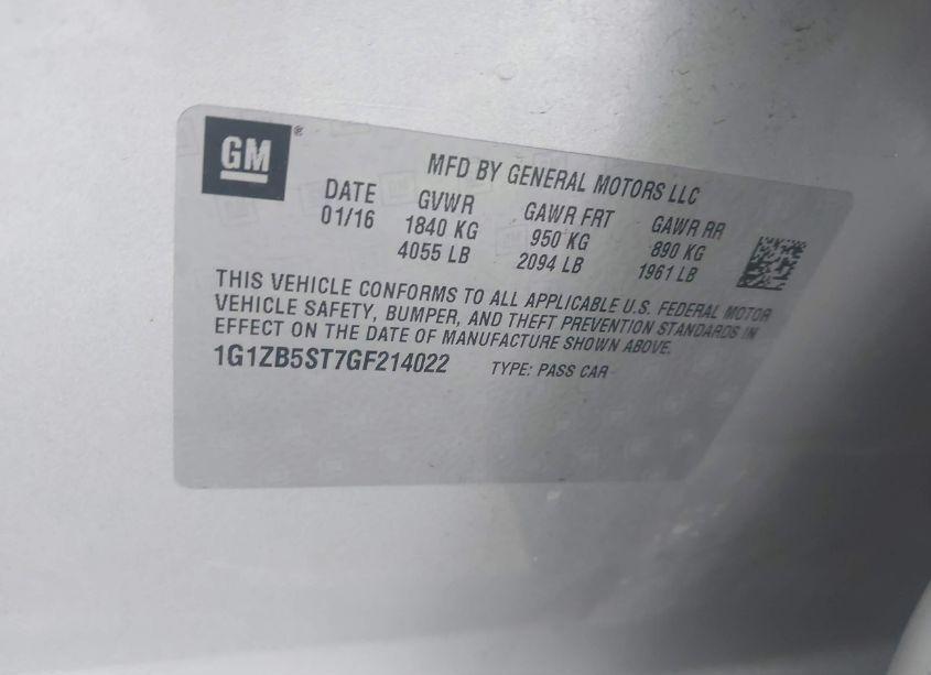 Photo 9 of 2016 Chevrolet Malibu LS (VIN 1G1ZB5ST7GF214022)