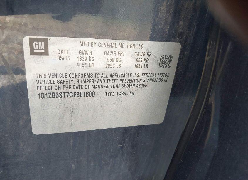 Photo 9 of 2016 Chevrolet Malibu LS (VIN 1G1ZB5ST7GF301600)