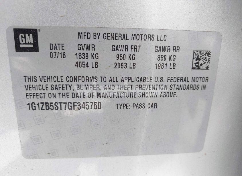 Photo 9 of 2016 Chevrolet Malibu LS (VIN 1G1ZB5ST7GF345760)