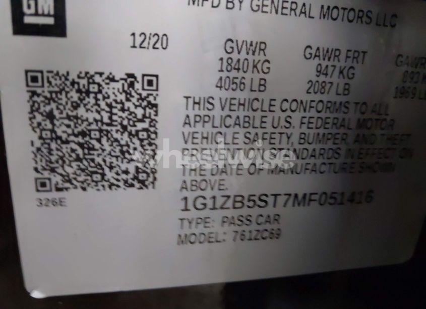 Photo 9 of 2021 Chevrolet Malibu FWD LS (VIN 1G1ZB5ST7MF051416)