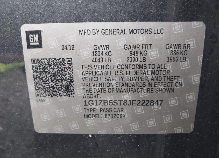 Photo 9 of 2018 Chevrolet Malibu 1LS (VIN 1G1ZB5ST8JF222847)