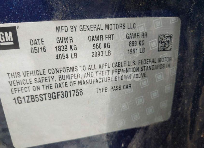 Photo 9 of 2016 Chevrolet Malibu LS (VIN 1G1ZB5ST9GF301758)