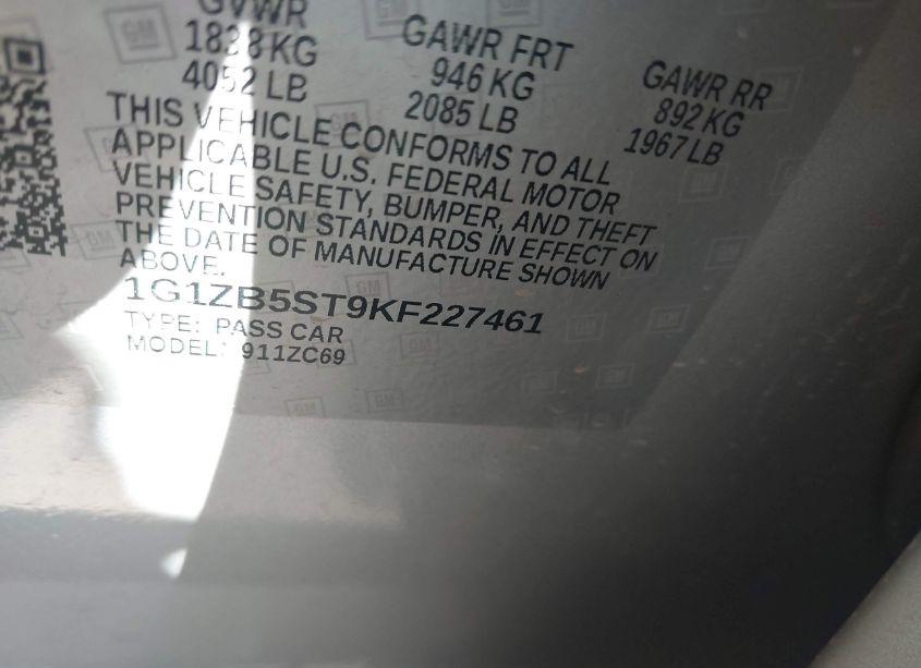 Photo 9 of 2019 Chevrolet Malibu 1LS (VIN 1G1ZB5ST9KF227461)