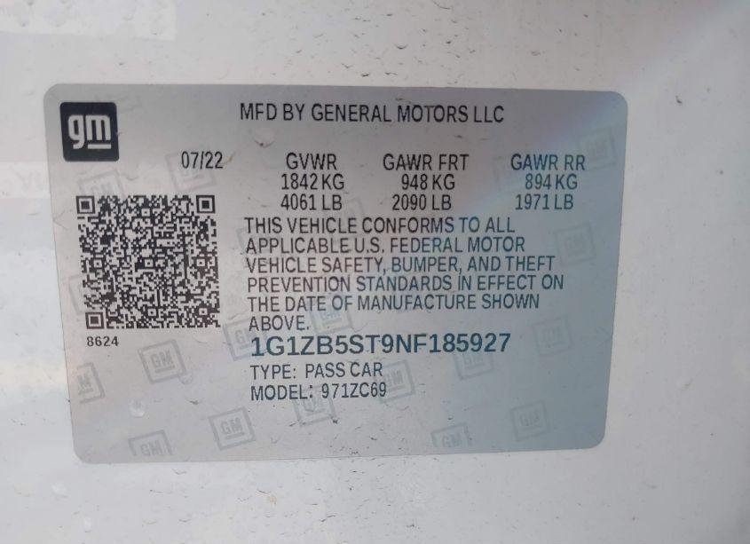 Photo 9 of 2022 Chevrolet Malibu FWD LS (VIN 1G1ZB5ST9NF185927)