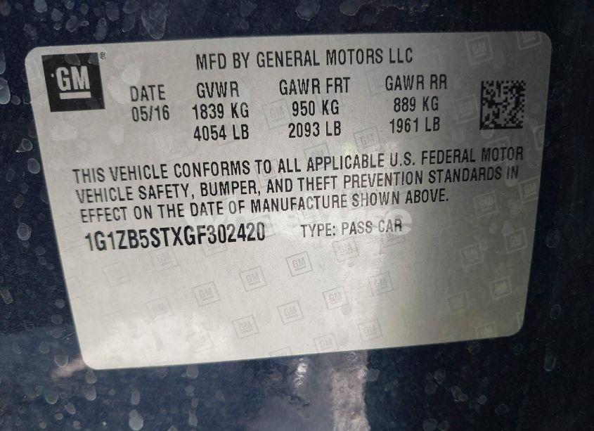 Photo 9 of 2016 Chevrolet Malibu LS (VIN 1G1ZB5STXGF302420)