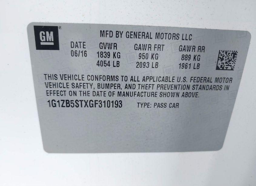 Photo 9 of 2016 Chevrolet Malibu LS (VIN 1G1ZB5STXGF310193)