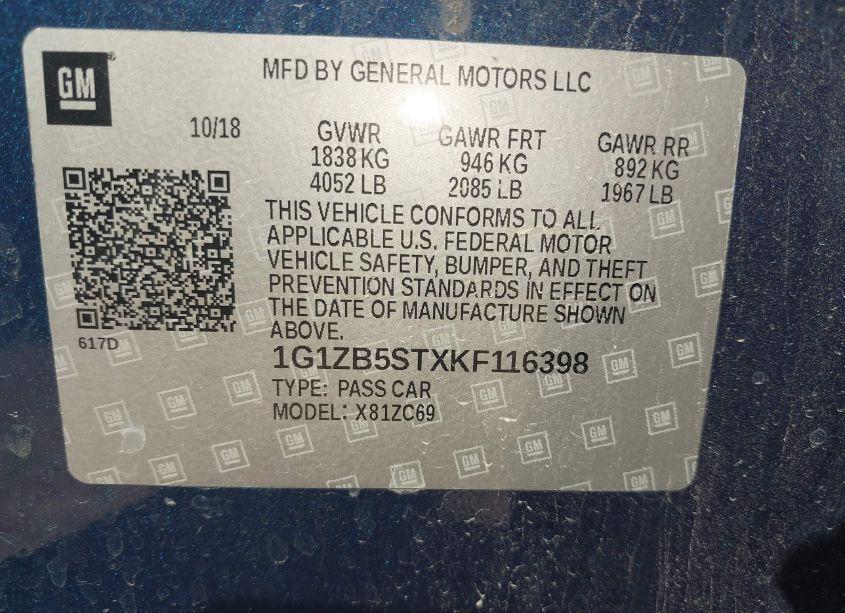 Photo 9 of 2019 Chevrolet Malibu 1LS (VIN 1G1ZB5STXKF116398)