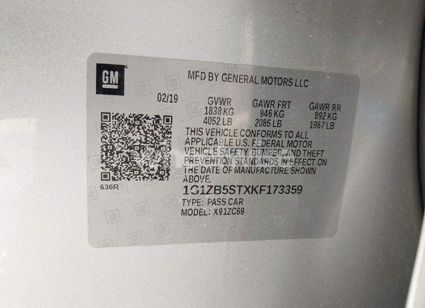 Photo 9 of 2019 Chevrolet Malibu 1LS (VIN 1G1ZB5STXKF173359)