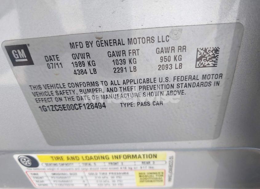 Photo 9 of 2012 Chevrolet Malibu 1LT (VIN 1G1ZC5E00CF128494)