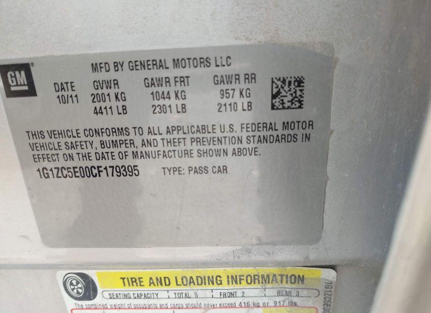 Photo 9 of 2012 Chevrolet Malibu 1LT (VIN 1G1ZC5E00CF179395)