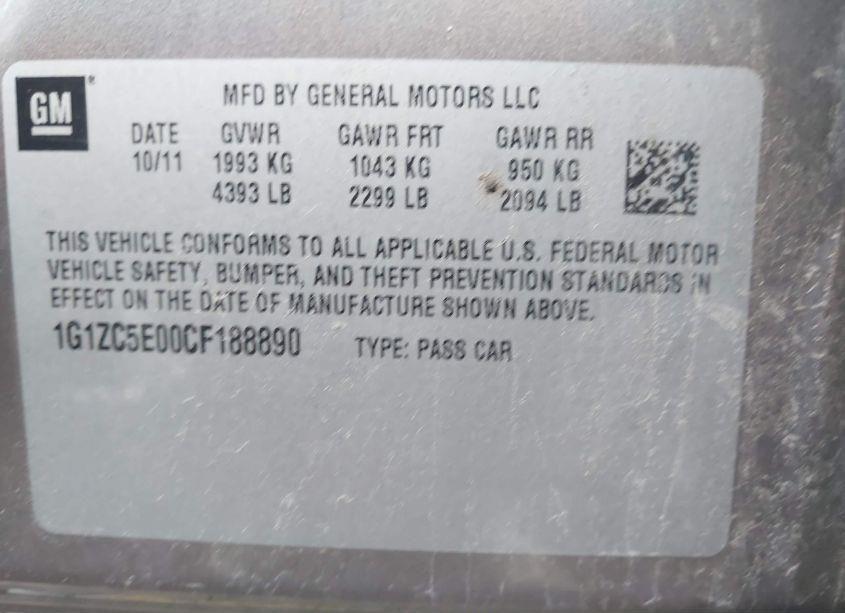 Photo 9 of 2012 Chevrolet Malibu 1LT (VIN 1G1ZC5E00CF188890)