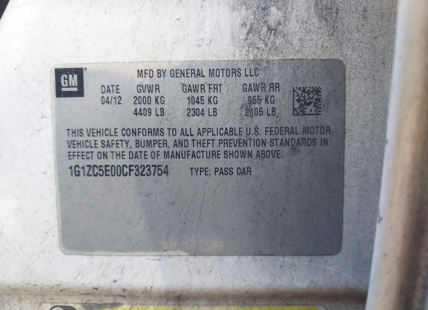 Photo 9 of 2012 Chevrolet Malibu 1LT (VIN 1G1ZC5E00CF323754)