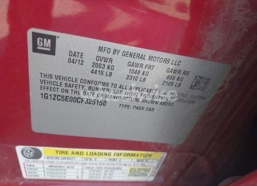 Photo 9 of 2012 Chevrolet Malibu 1LT (VIN 1G1ZC5E00CF325150)