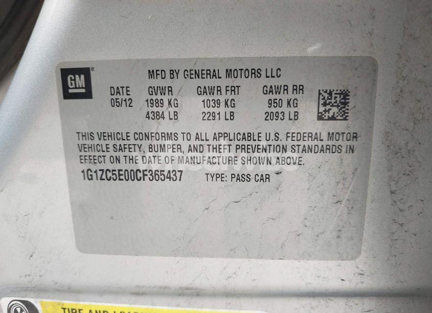 Photo 9 of 2012 Chevrolet Malibu 1LT (VIN 1G1ZC5E00CF365437)