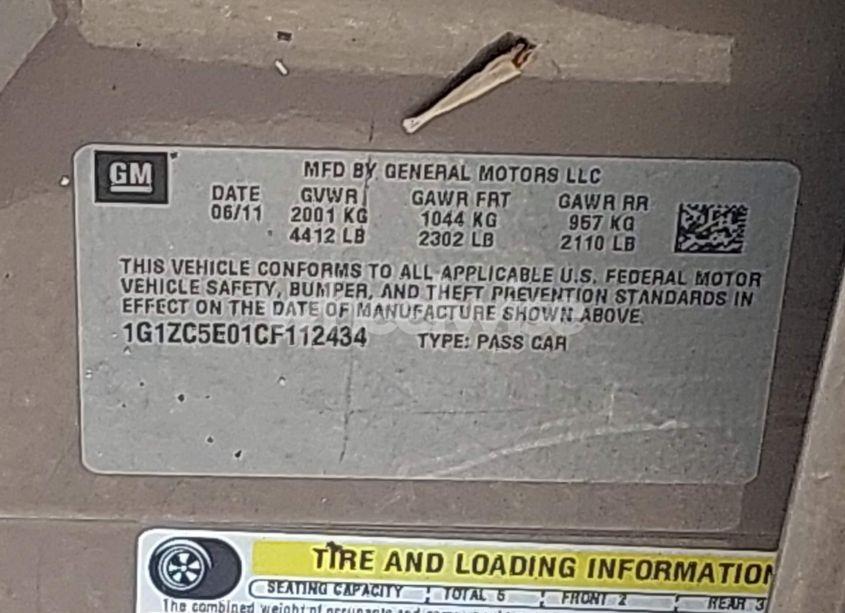 Photo 9 of 2012 Chevrolet Malibu 1LT (VIN 1G1ZC5E01CF112434)