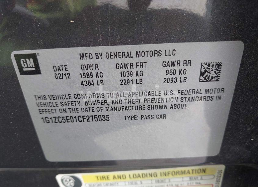 Photo 9 of 2012 Chevrolet Malibu 1LT (VIN 1G1ZC5E01CF275035)