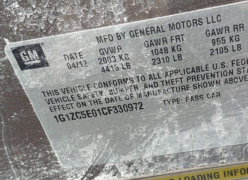 Photo 9 of 2012 Chevrolet Malibu 1LT (VIN 1G1ZC5E01CF330972)