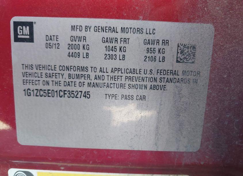 Photo 9 of 2012 Chevrolet Malibu 1LT (VIN 1G1ZC5E01CF352745)