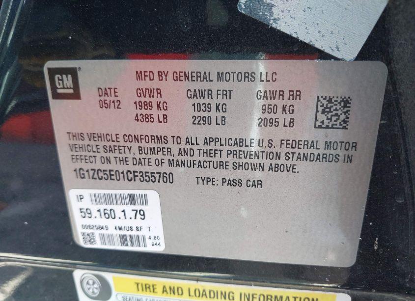 Photo 9 of 2012 Chevrolet Malibu 1LT (VIN 1G1ZC5E01CF355760)