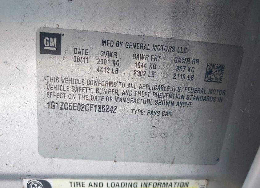 Photo 9 of 2012 Chevrolet Malibu 1LT (VIN 1G1ZC5E02CF136242)