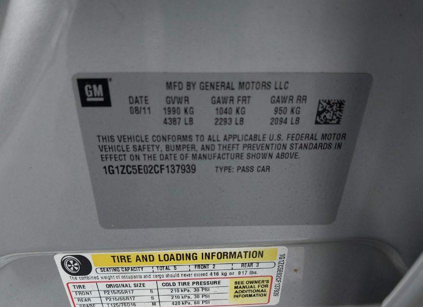 Photo 9 of 2012 Chevrolet Malibu 1LT (VIN 1G1ZC5E02CF137939)