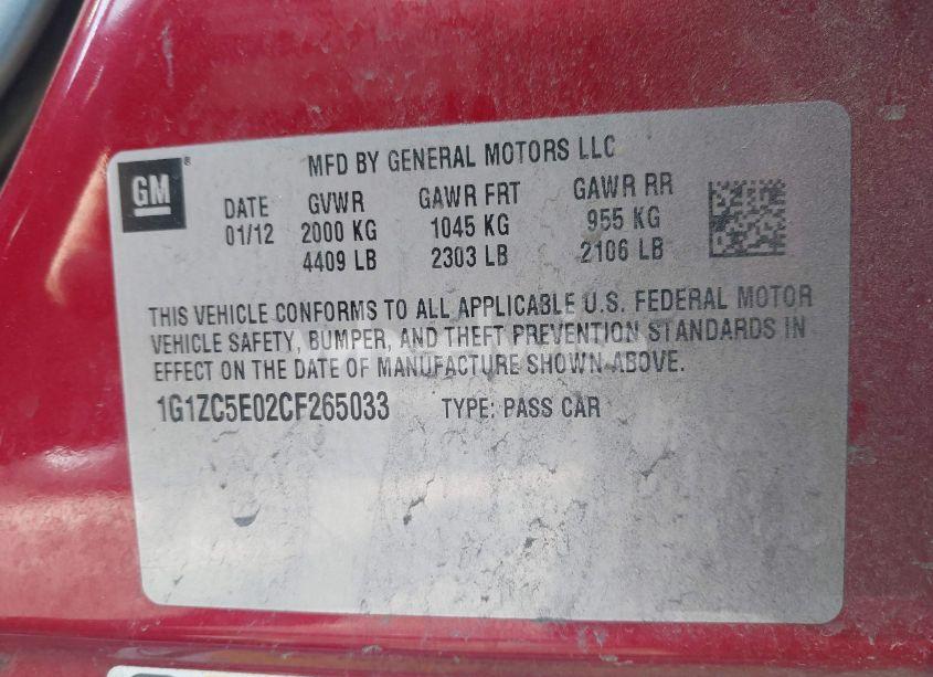 Photo 9 of 2012 Chevrolet Malibu 1LT (VIN 1G1ZC5E02CF265033)