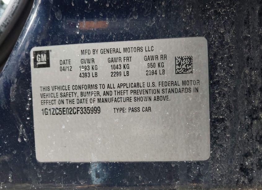 Photo 9 of 2012 Chevrolet Malibu 1LT (VIN 1G1ZC5E02CF335999)