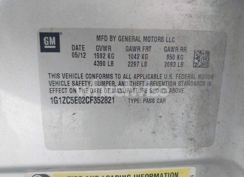 Photo 9 of 2012 Chevrolet Malibu 1LT (VIN 1G1ZC5E02CF352821)