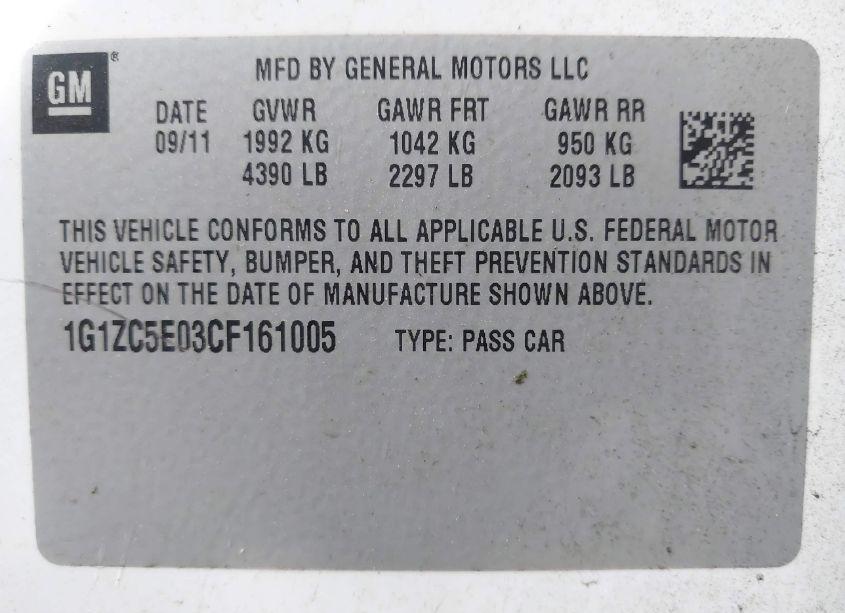 Photo 9 of 2012 Chevrolet Malibu 1LT (VIN 1G1ZC5E03CF161005)